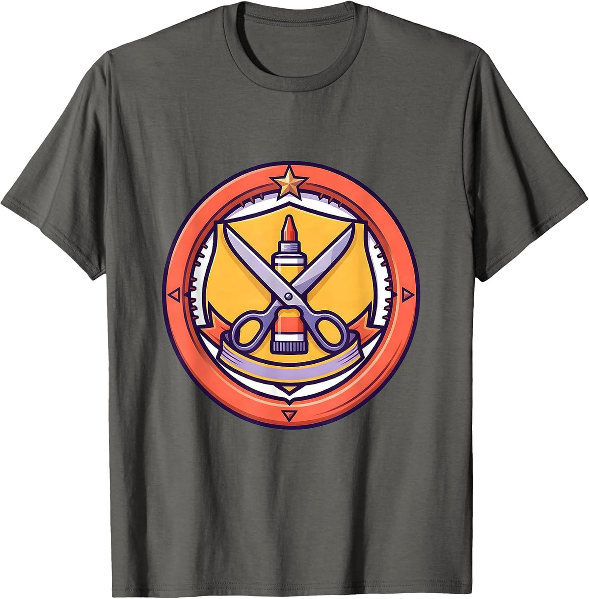 Preschool Teacher Glue Stick Scissors Crossed Design T-Shirt - Asphalt Grey