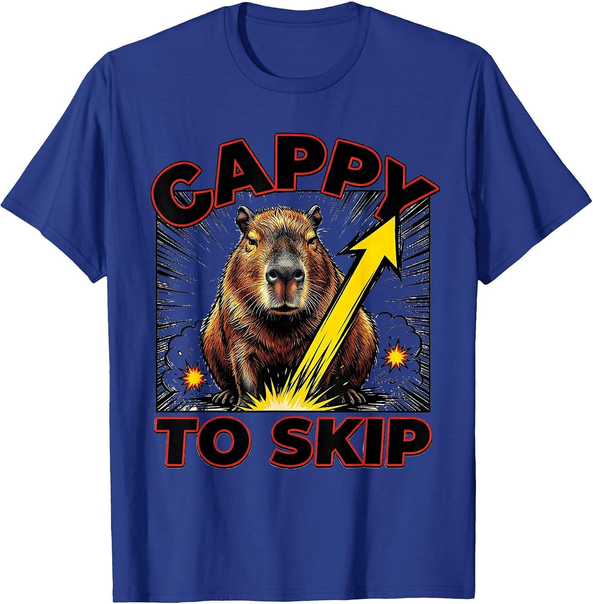 cappy to skip Funny Capybara Comic Book Animal Meme Humor T-Shirt - Royal Blue