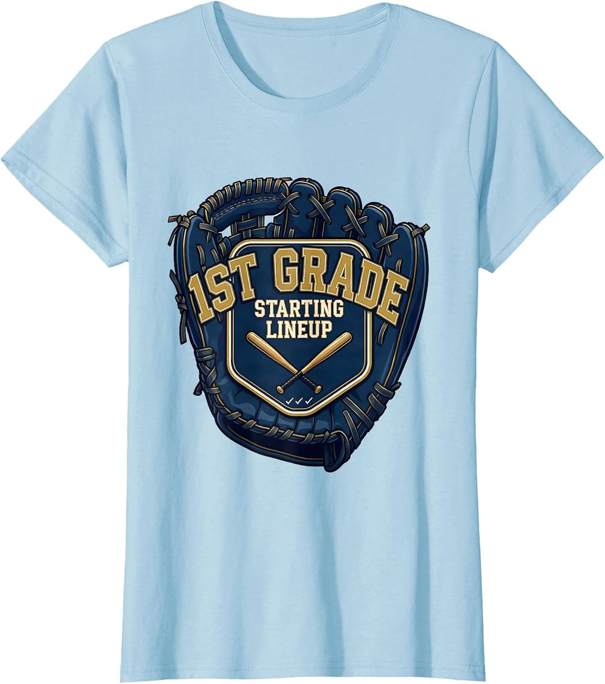 1st Grade Starting Lineup Sports Back To School Baseball T-Shirt - Baby Blue