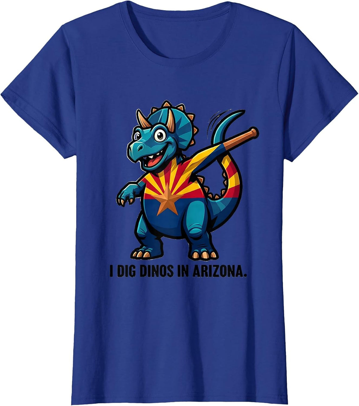 Women's I Dig Dinos In Arizona Cartoon Arizona Flag Dinosaur Lover T-Shirt - Royal Blue