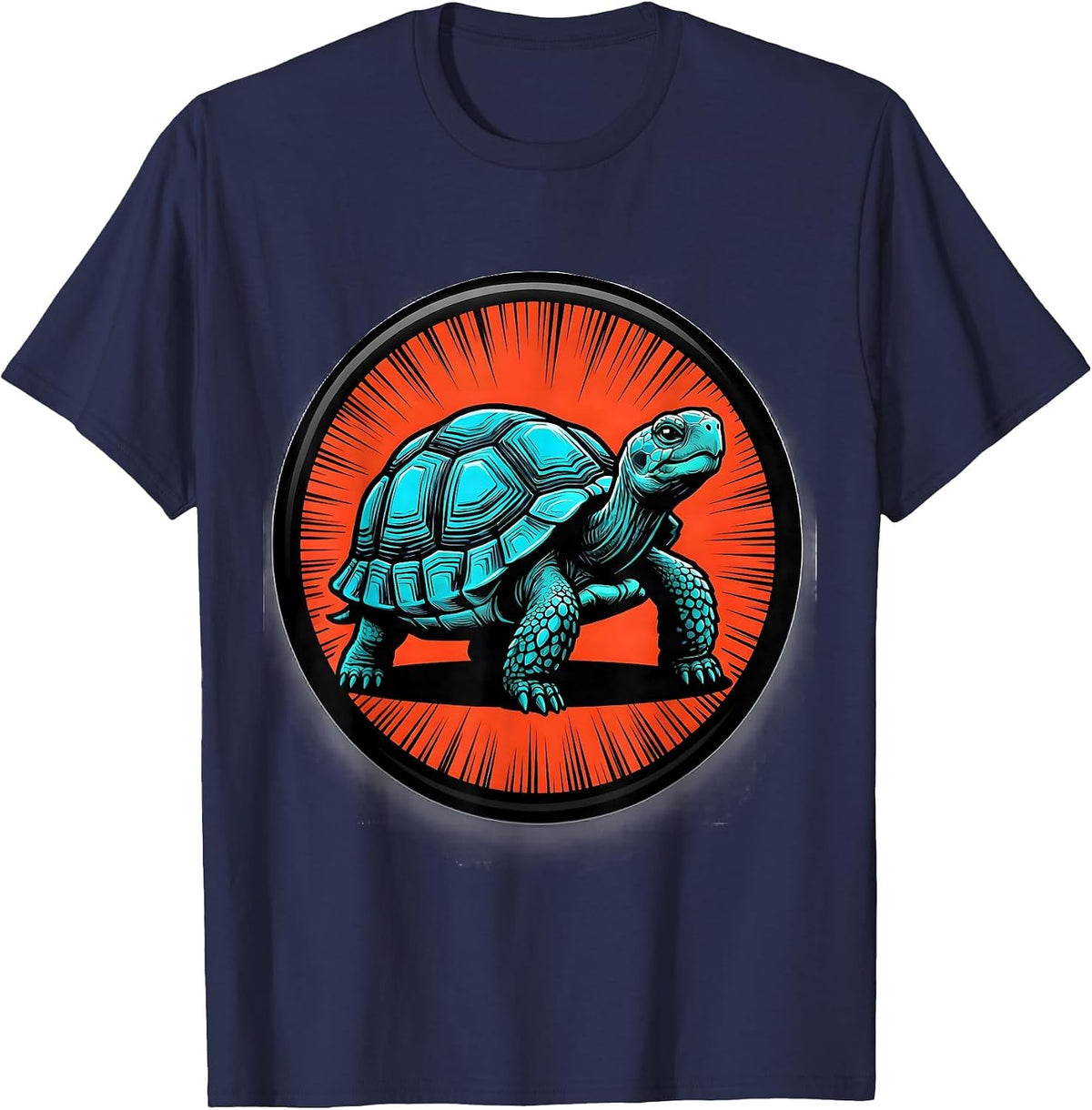 Proud Tortoise Pop Art Pet Lover Badge T-Shirt - Navy Blue