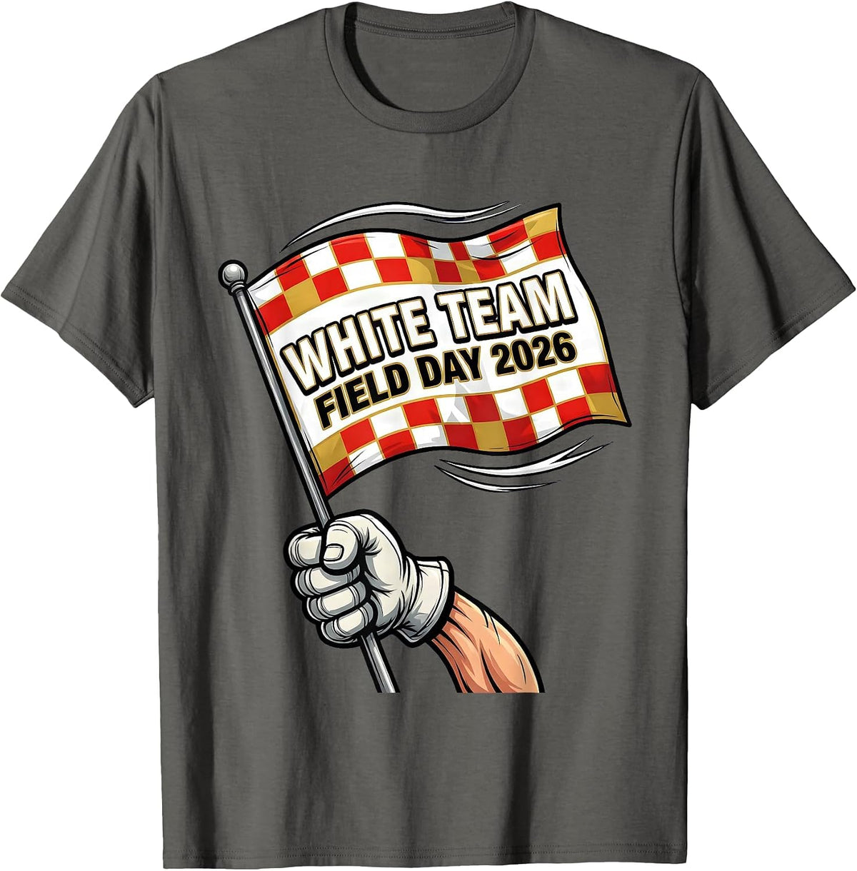 White Team Field Day 2026 Cartoon Teacher Kids T-Shirt - Asphalt Grey
