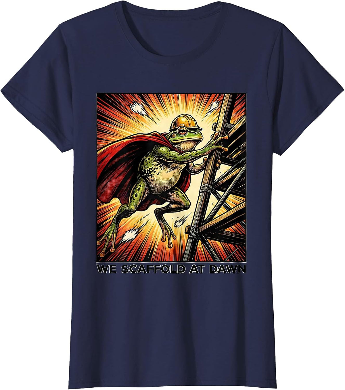 Women's We Scaffold At Dawn Funny Frog Teacher Comic Book T-Shirt - Navy Blue