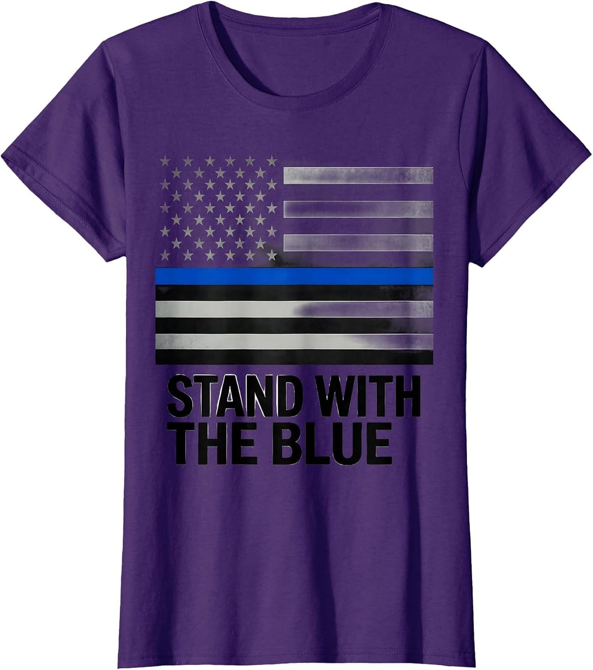 Women's Stand With The Blue Thin Blue Line Police Support Flag T-Shirt - Purple