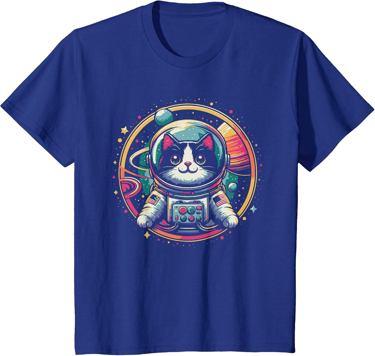 Tuxedo Cat Astronaut Space Funny Tuxedo Cat Lover T-Shirt - Royal Blue