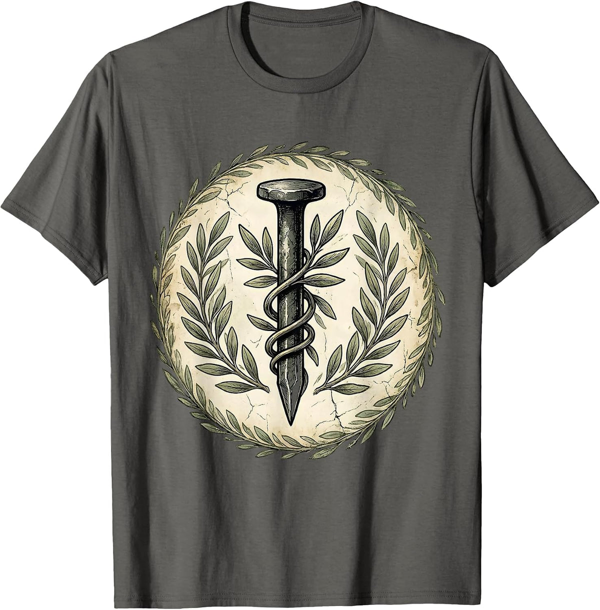 I Love Jesus Olive Branch and Nail Graphic T-Shirt - Asphalt Grey