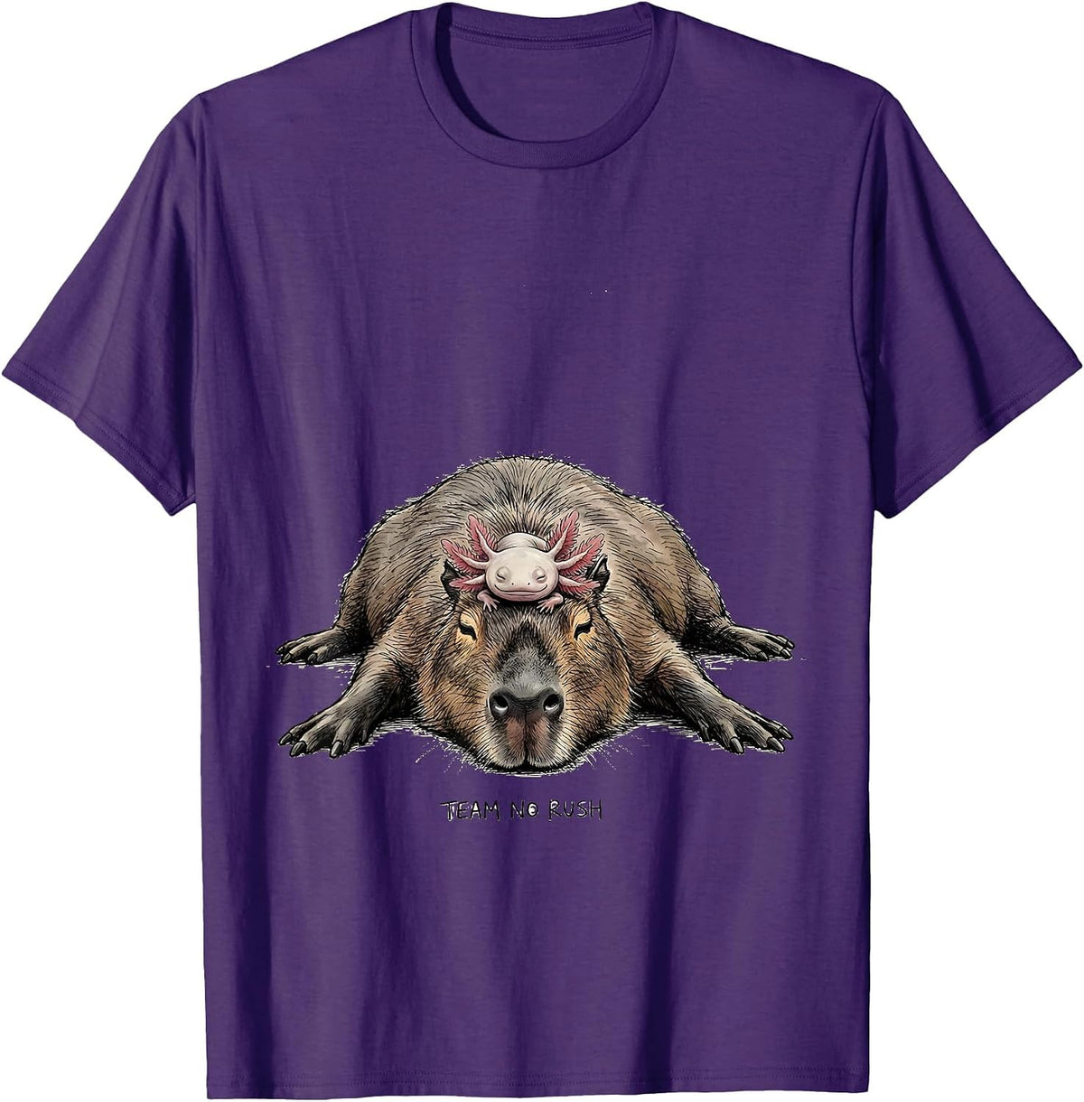Men's Team No Rush Cute Kawaii Capybara Axolotl Animal Lover Kids T-Shirt - Purple
