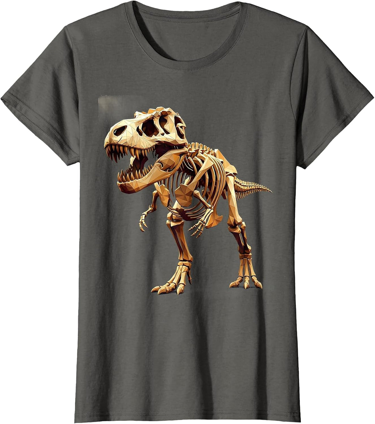 Women's Dinosaur Skeleton Mid-Roar Museum Pose Graphic T-Shirt - Asphalt Grey