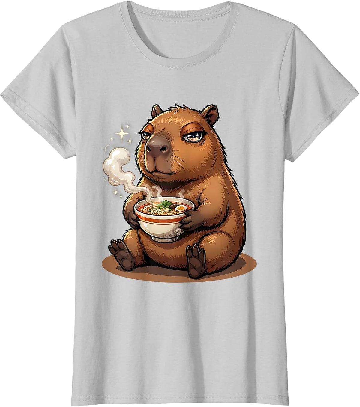 Kawaii Capybara Ramen Anime Gamer Gift T-Shirt - Silver Grey