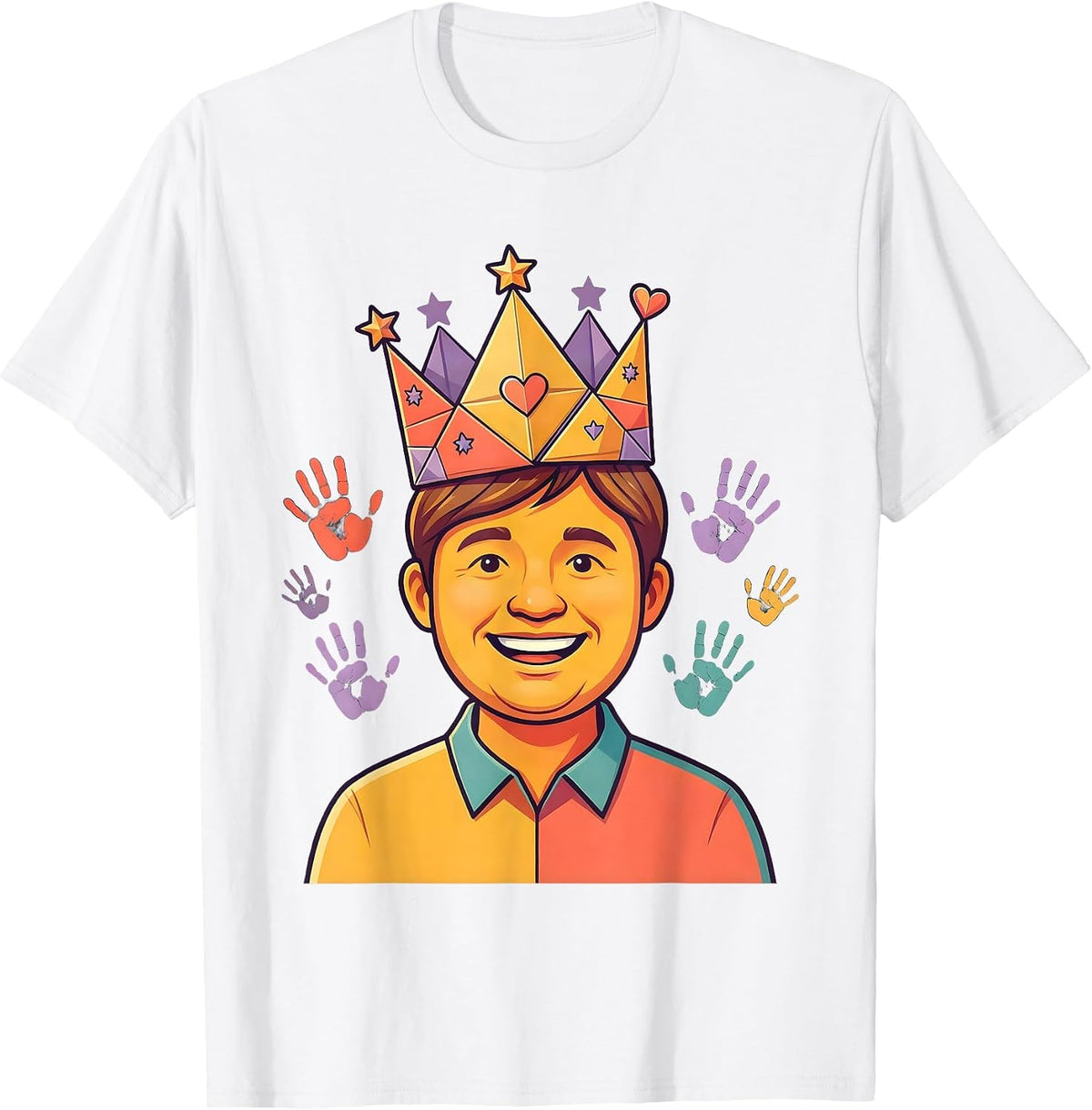 Men's Preschool Teacher Paper Crown Illustration T-Shirt - White