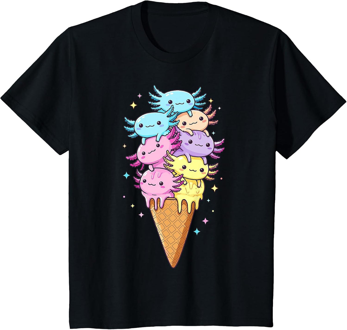 Axolotls Ice Cream Funny Kawaii Axolotl T-Shirt - Black