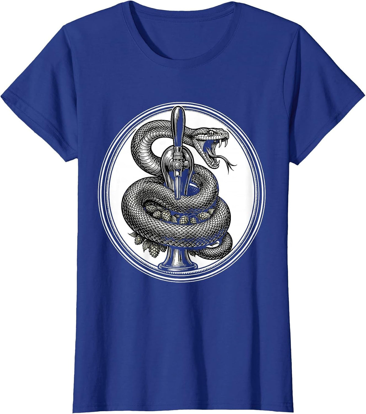Women's Serpent Coiled Beer Tap Graphic Design T-Shirt - Royal Blue