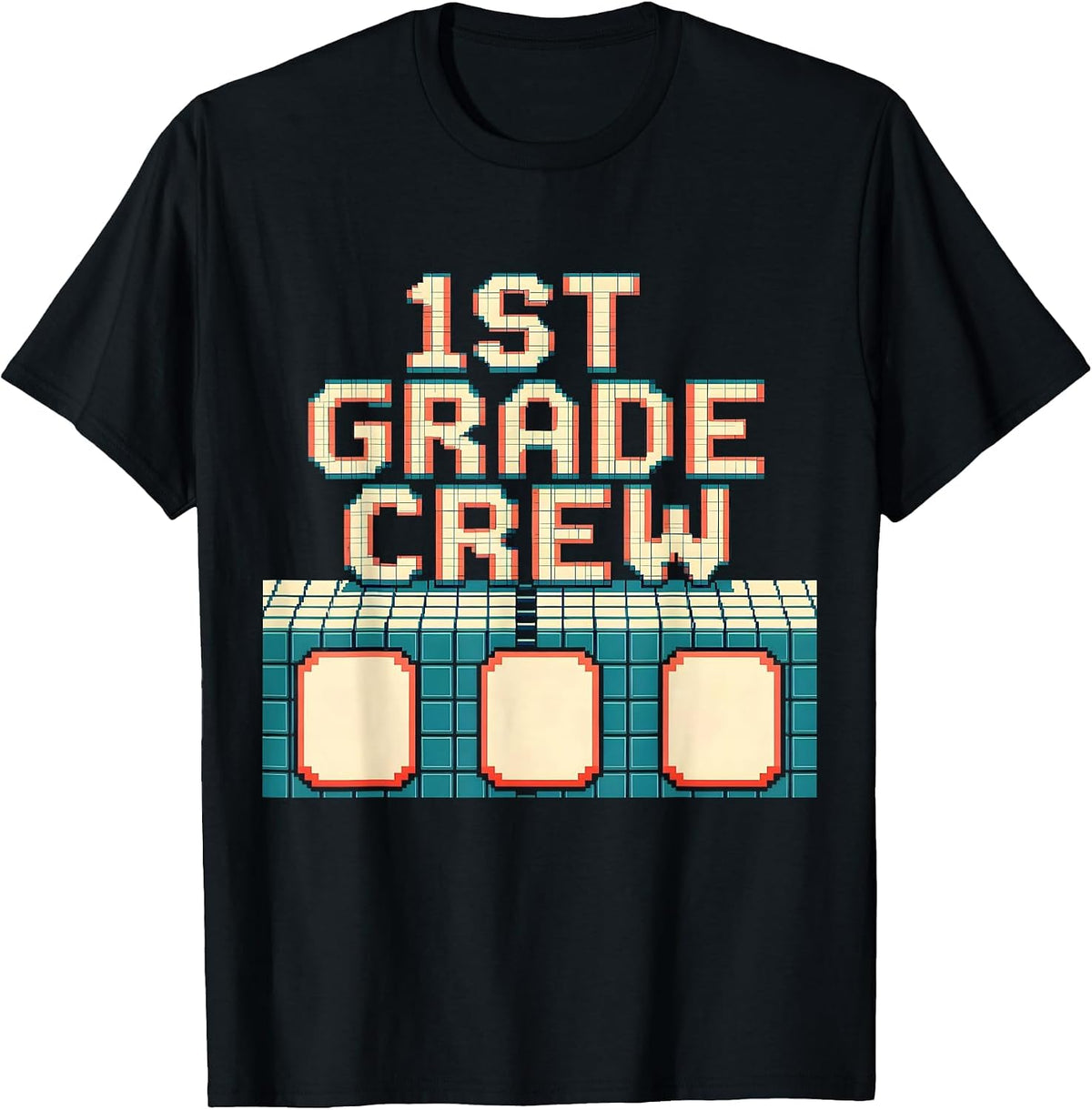 Men's 1st Grade Crew Pixel Art Back To School Grade Level Team T-Shirt - Black