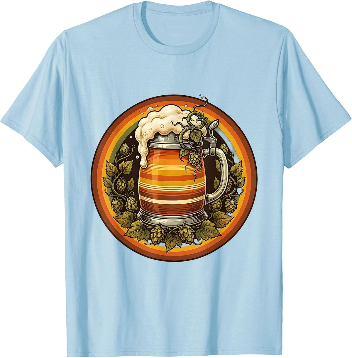 Oktoberfest Overflowing Beer Stein Hops Graphic T-Shirt - Baby Blue