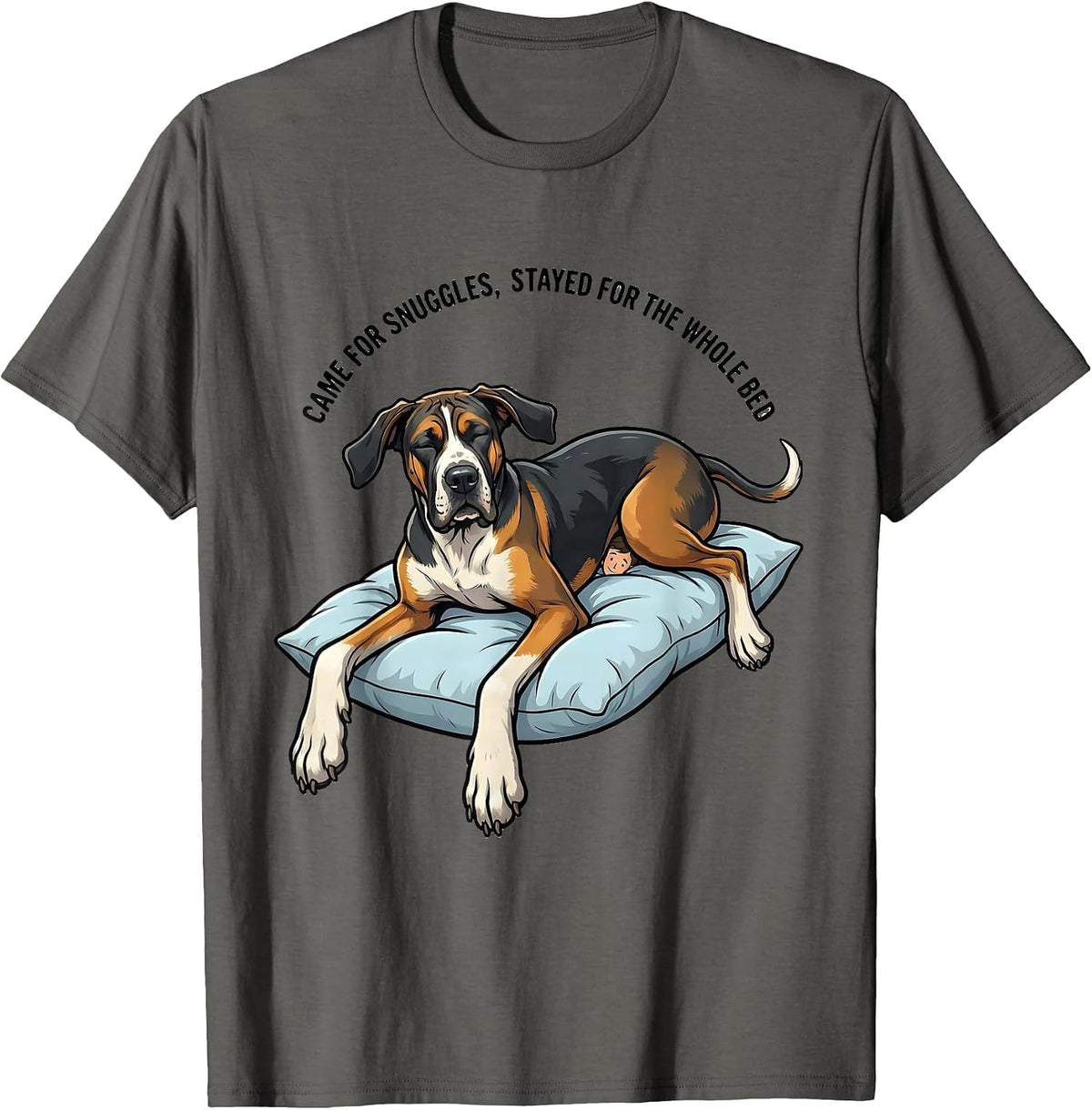 Men's Came For Snuggles, Stayed For The Whole Bed Great Dane T-Shirt - Asphalt Grey