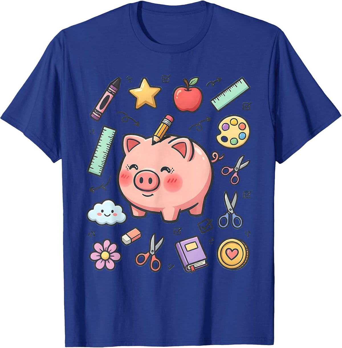 Men's Preschool Teacher Piggy Bank Pencil Graphic T-Shirt - Royal Blue