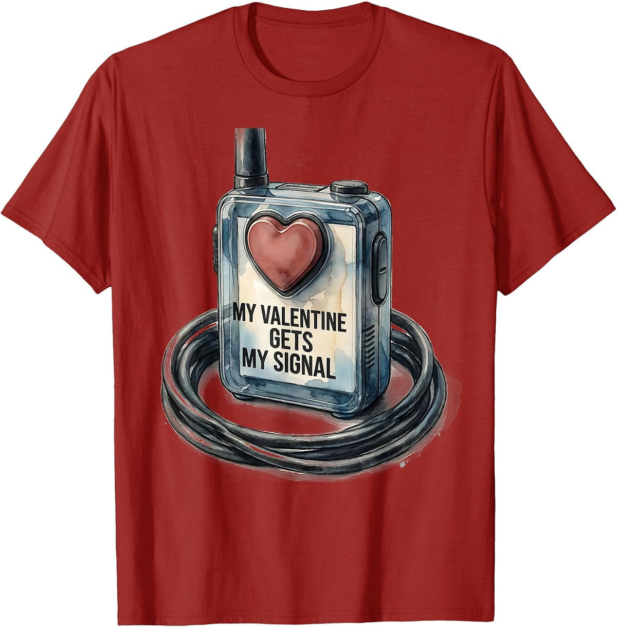 Men's My Valentine Gets My Signal Funny First Responder Spouse T-Shirt - Cranberry Red