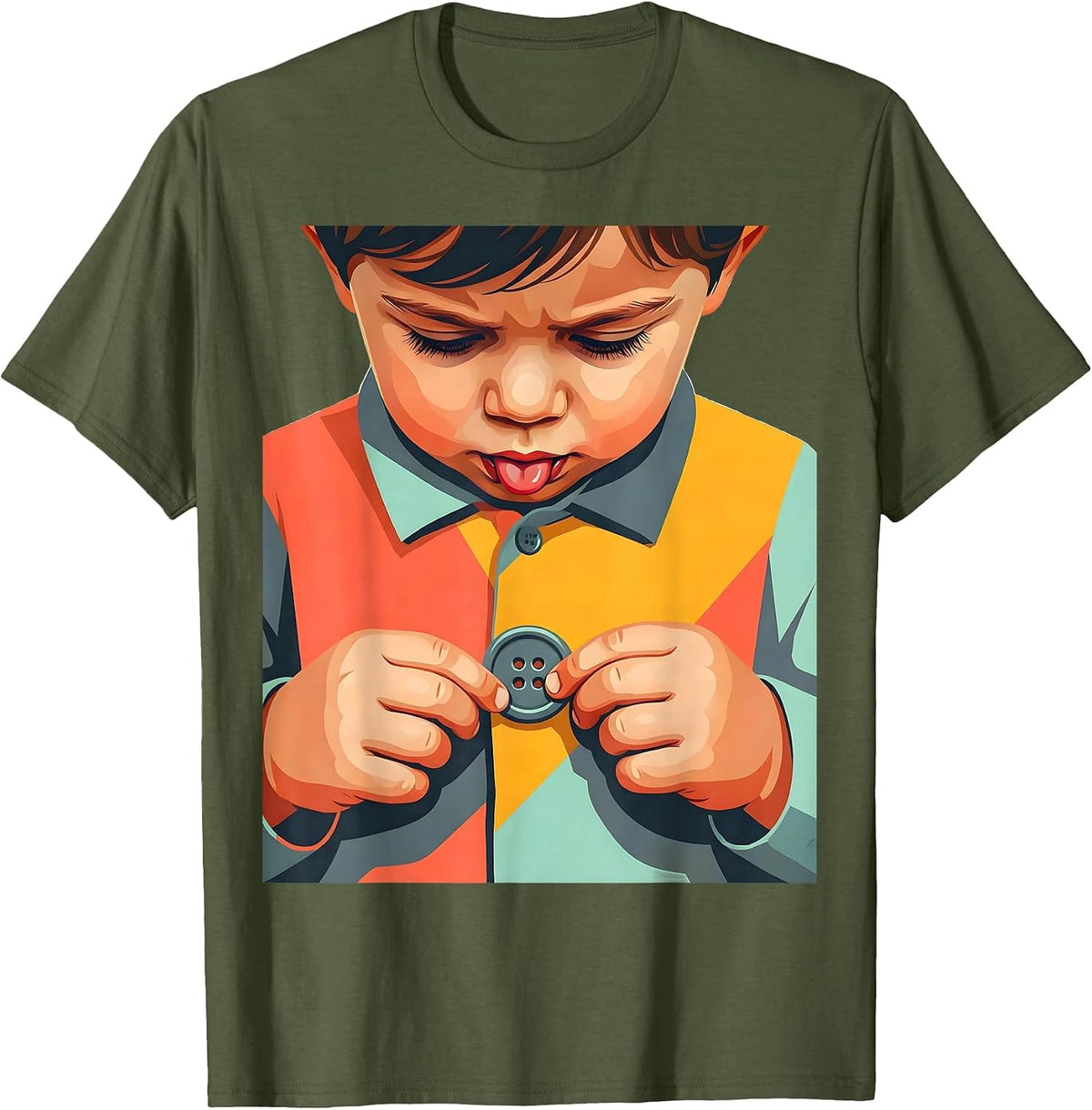Occupational Therapy Child Buttoning Shirt Design T-Shirt - Olive Green