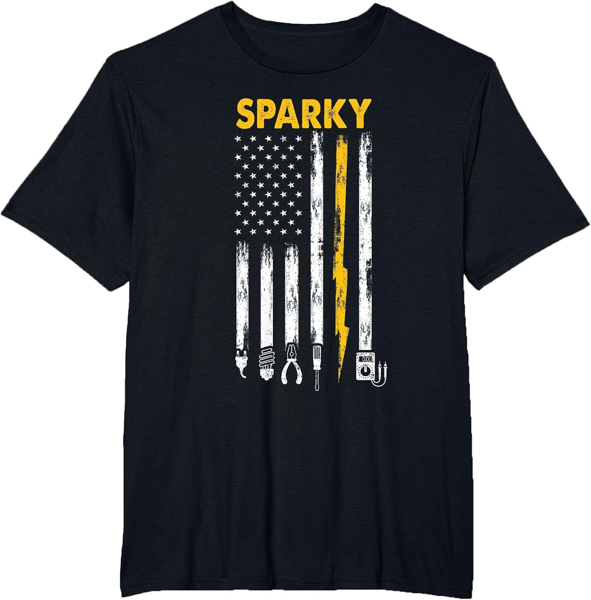Electrician US Flag Sparky Tools T-Shirt - Black
