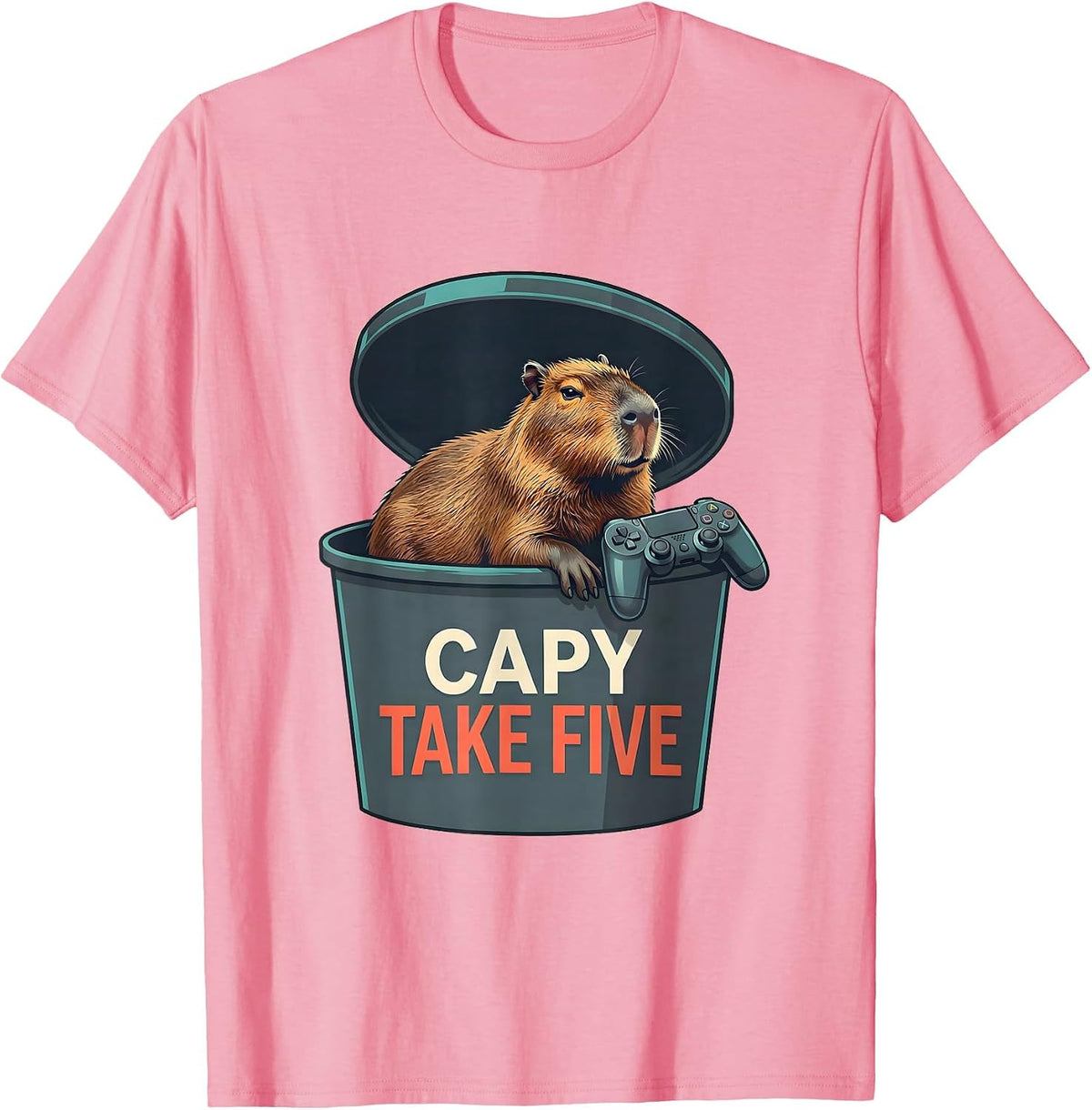 Men's Capy Take Five Funny Capybara Gamer Gaming Video Games T-Shirt - Pink