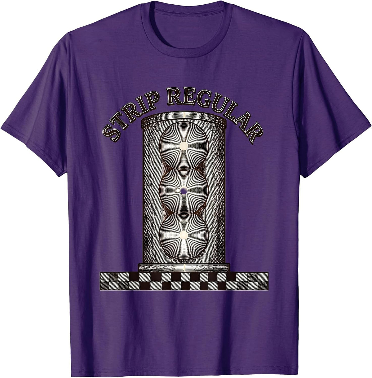 Strip Regular Patriotic Checkered Flag Drag Racing T-Shirt - Purple
