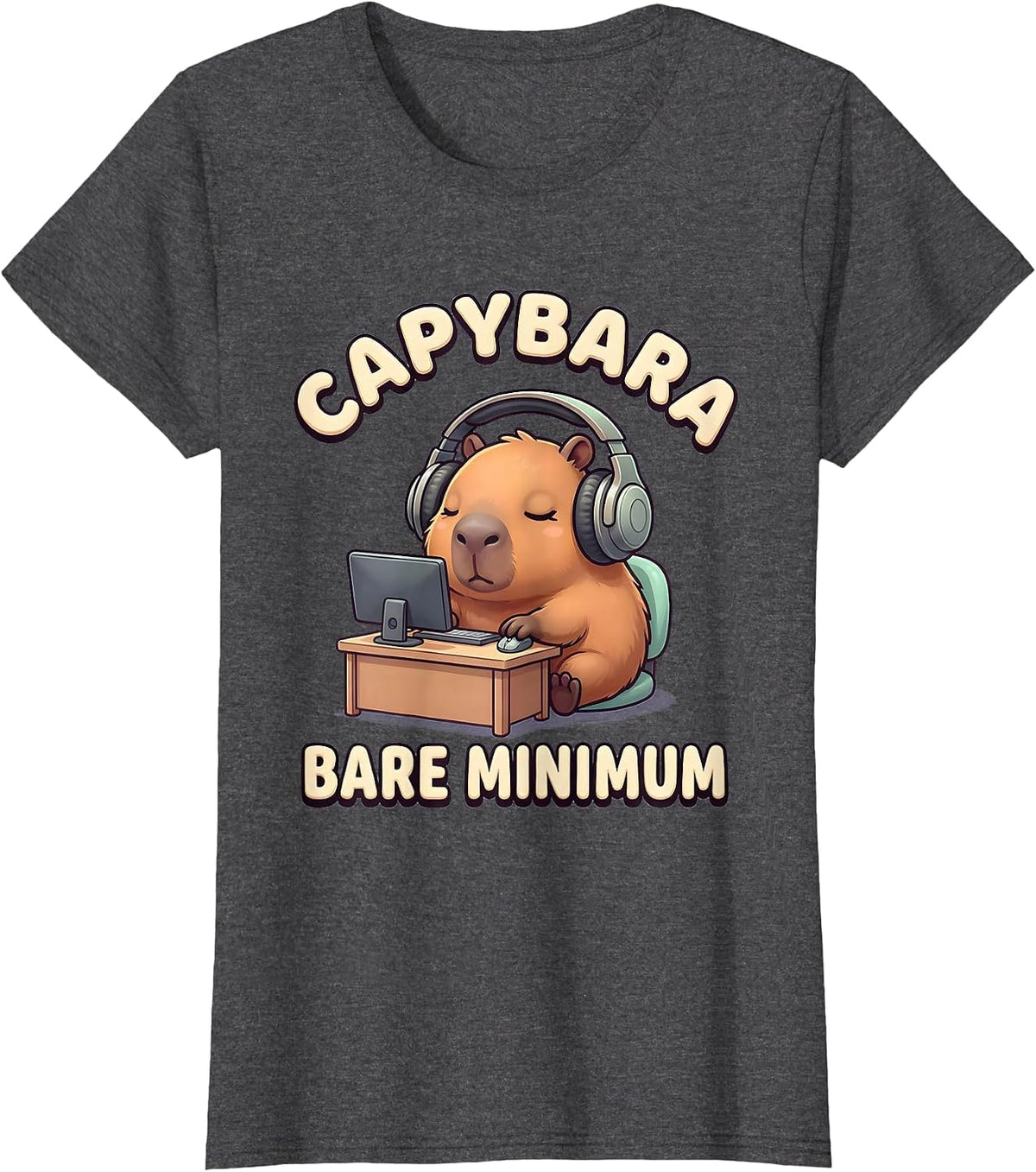 Women's Capybara Bare Minimum Cute Kawaii Gamer Humor Gift T-Shirt - Dark Heather Grey