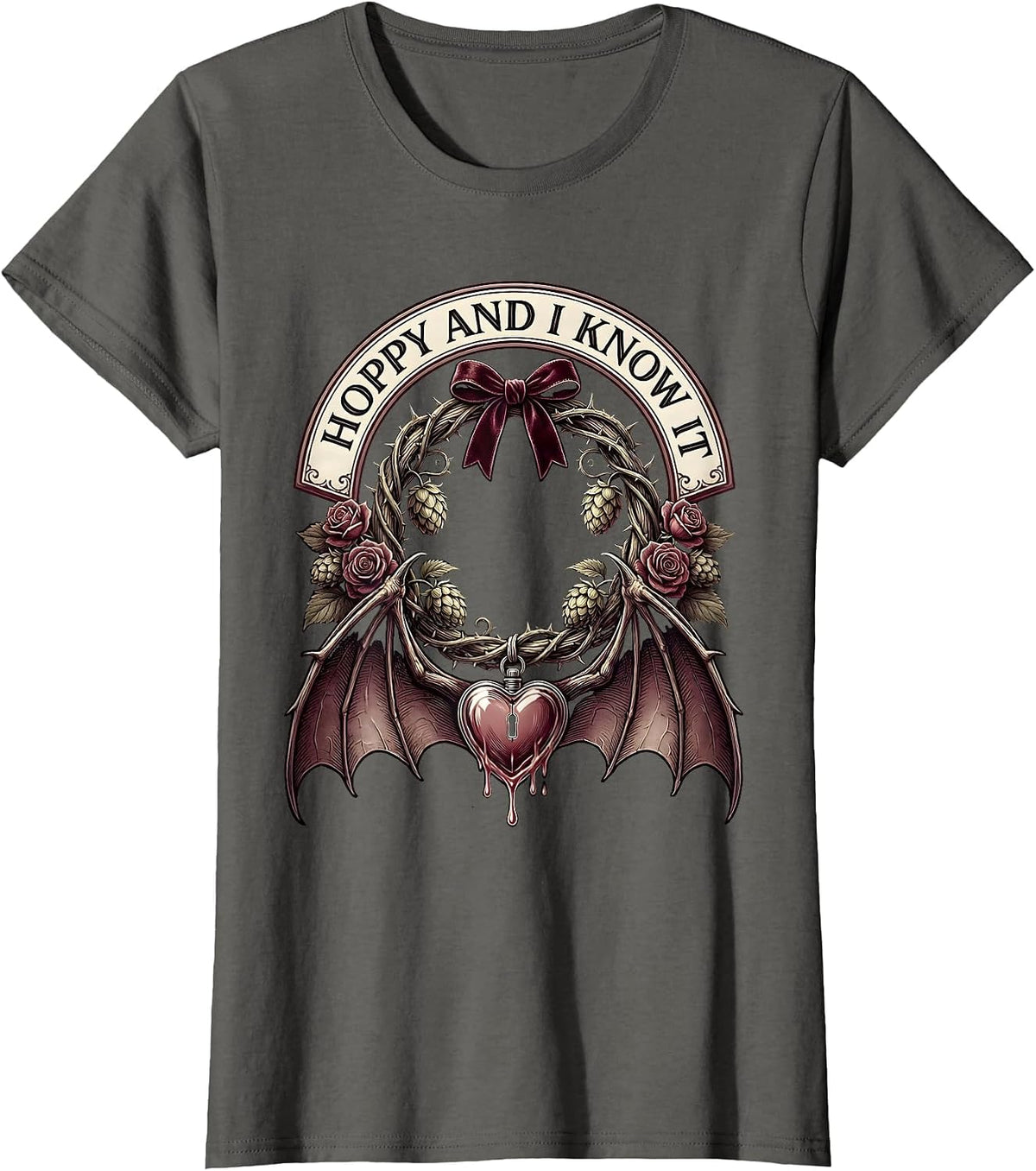 Women's Hoppy and I Know It Beer Lover Design T-Shirt - Asphalt Grey