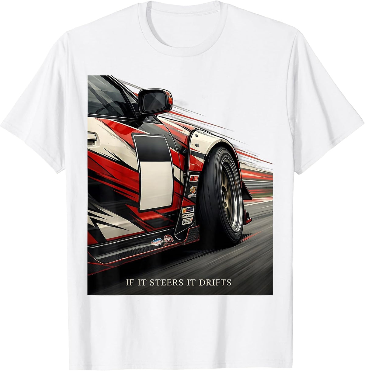 Men's If It Steers It Drifts Retro Vintage JDM Drift Car Graphic T-Shirt - White