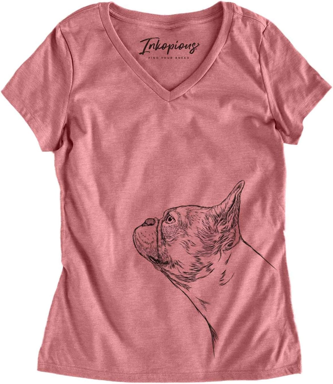 Inkopious French Bulldog Profile Triblend T-Shirt - Dusty Rose V-neck