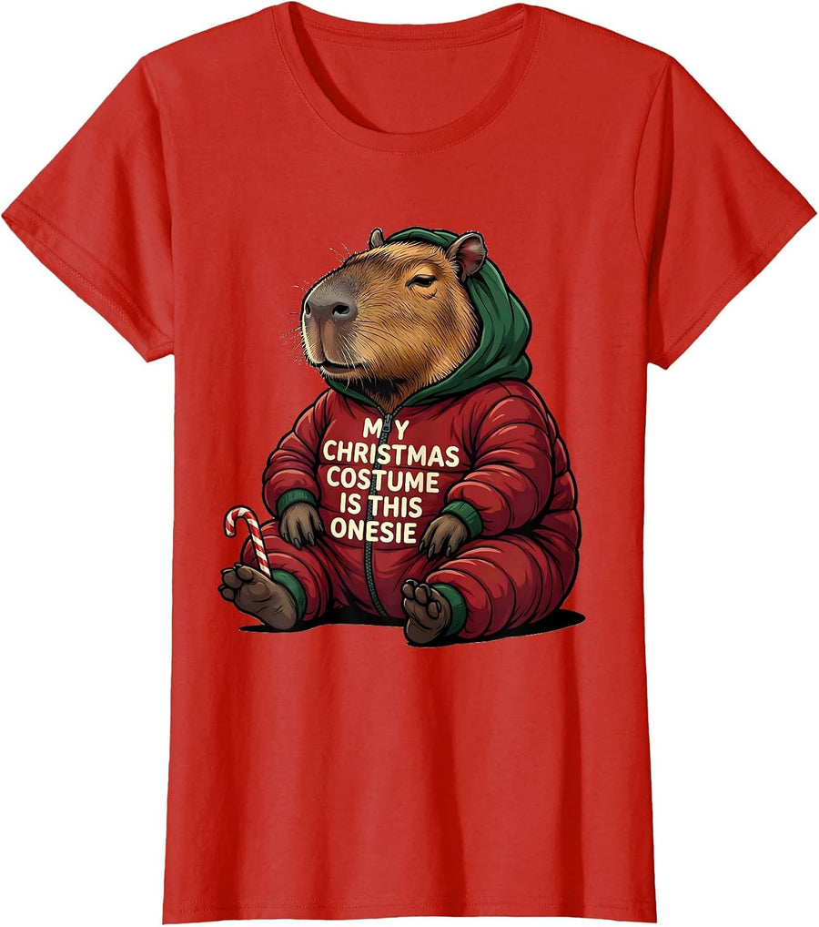 Women's My Christmas Costume Is This Onesie Funny Capybara Christmas T-Shirt - Red