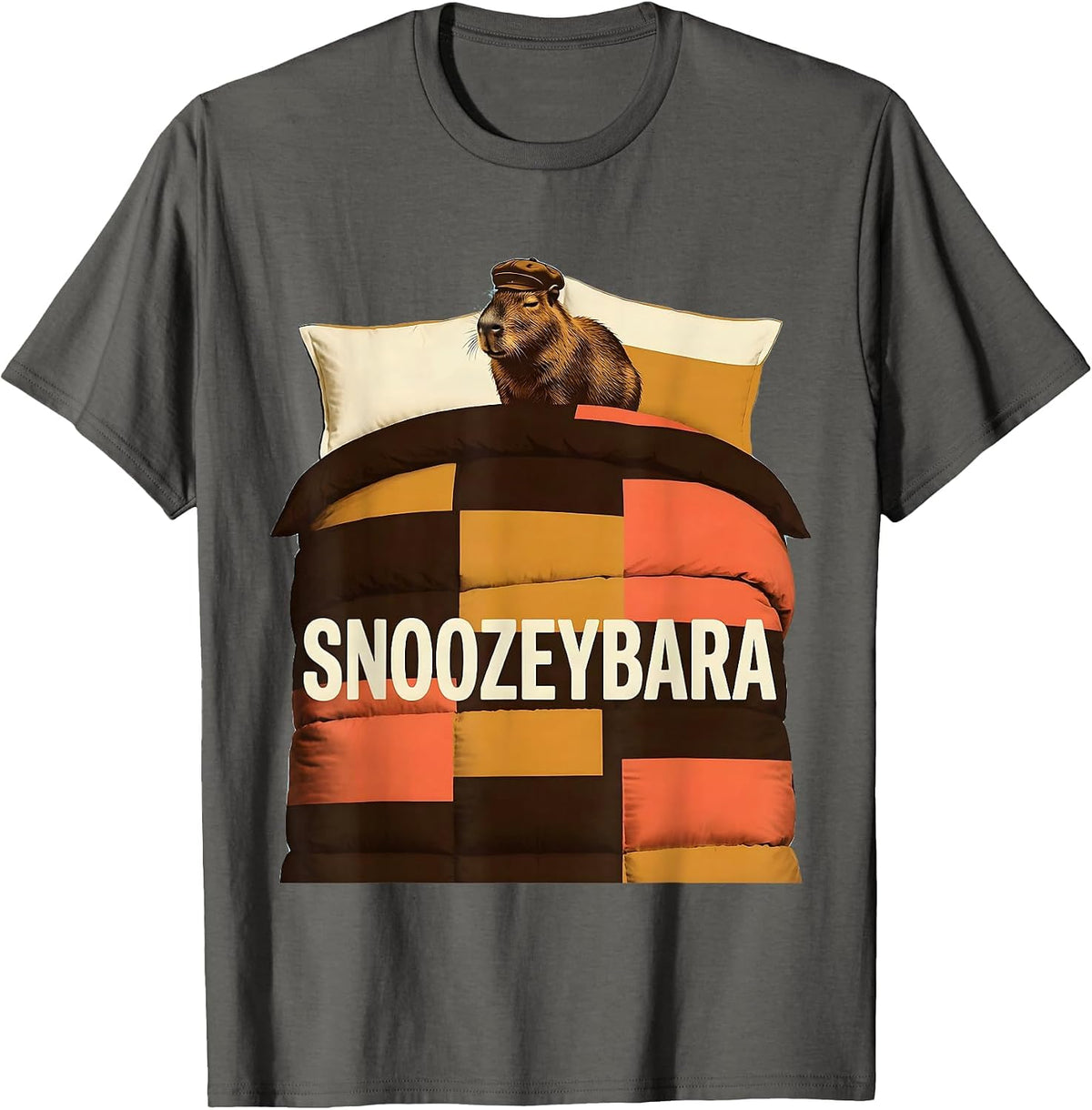 Snoozeybara Cute Capybara Sleepy Humor Novelty Lounge Wear T-Shirt - Asphalt Grey