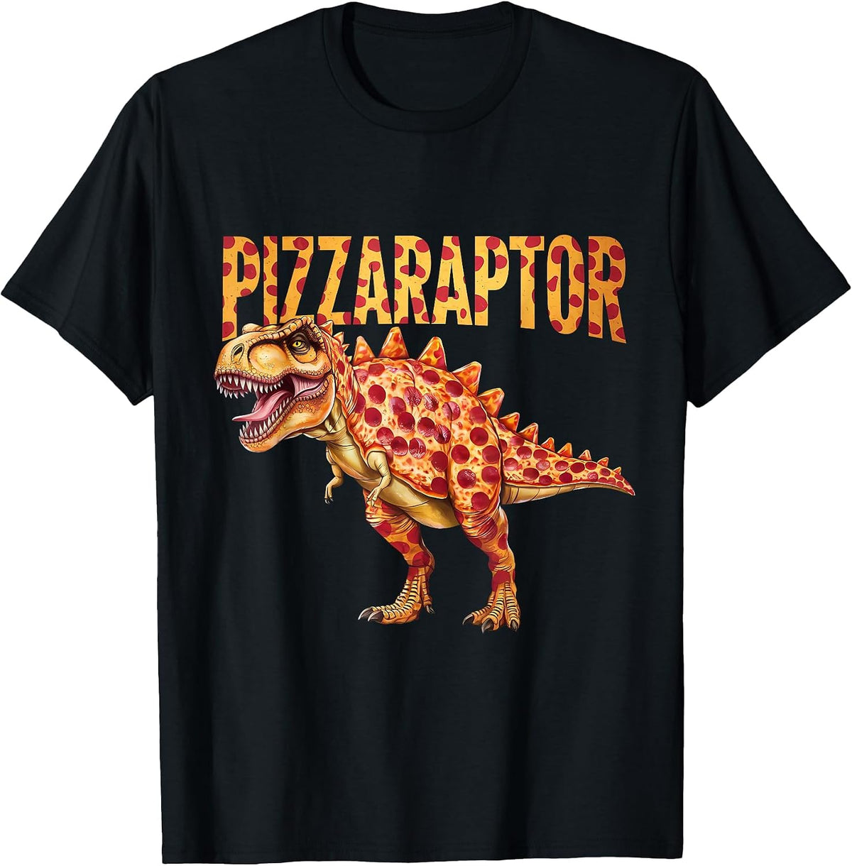 Pizza T-Rex Dino Fast Food Funny Pizza Dinosaur T-Shirt - Black
