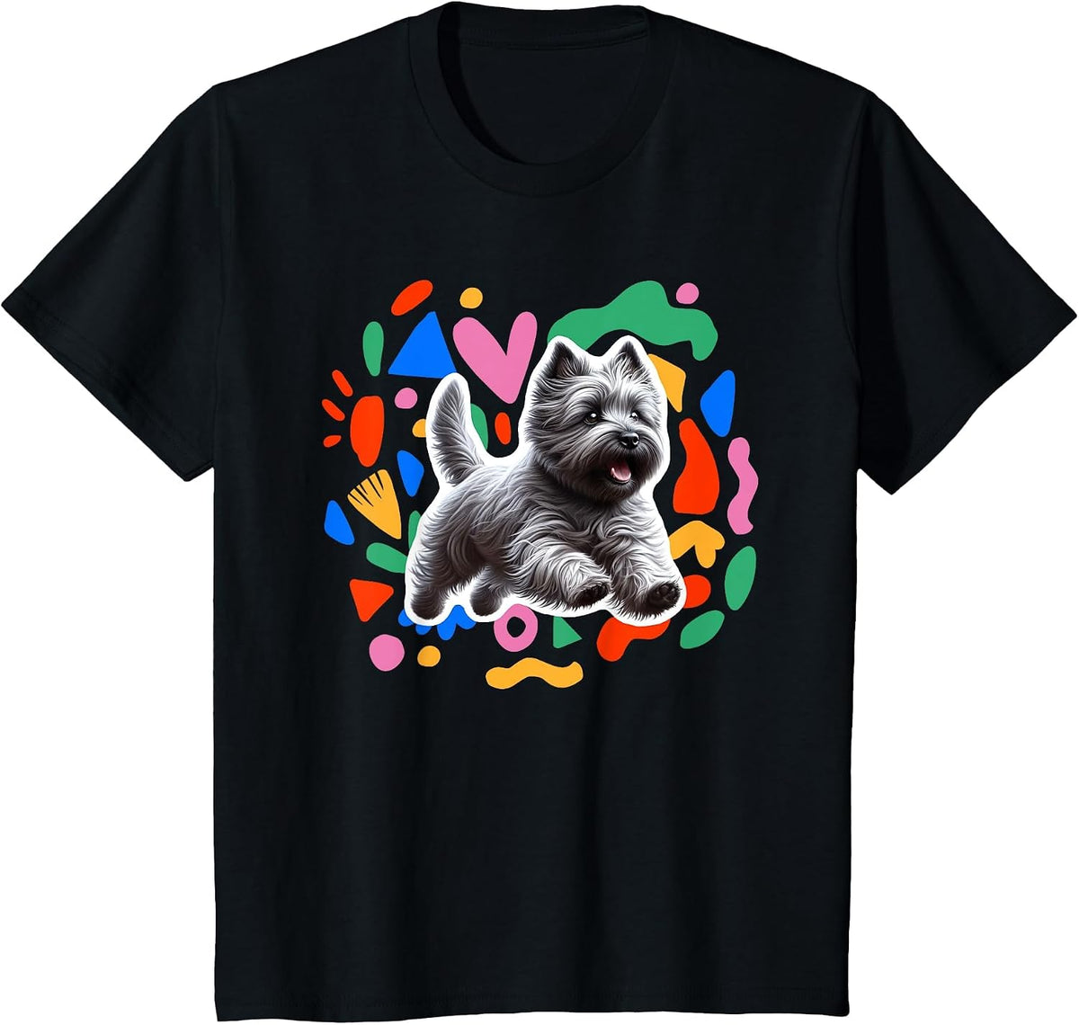 Cairn Terrier Colorful Design Dog T-Shirt - Black