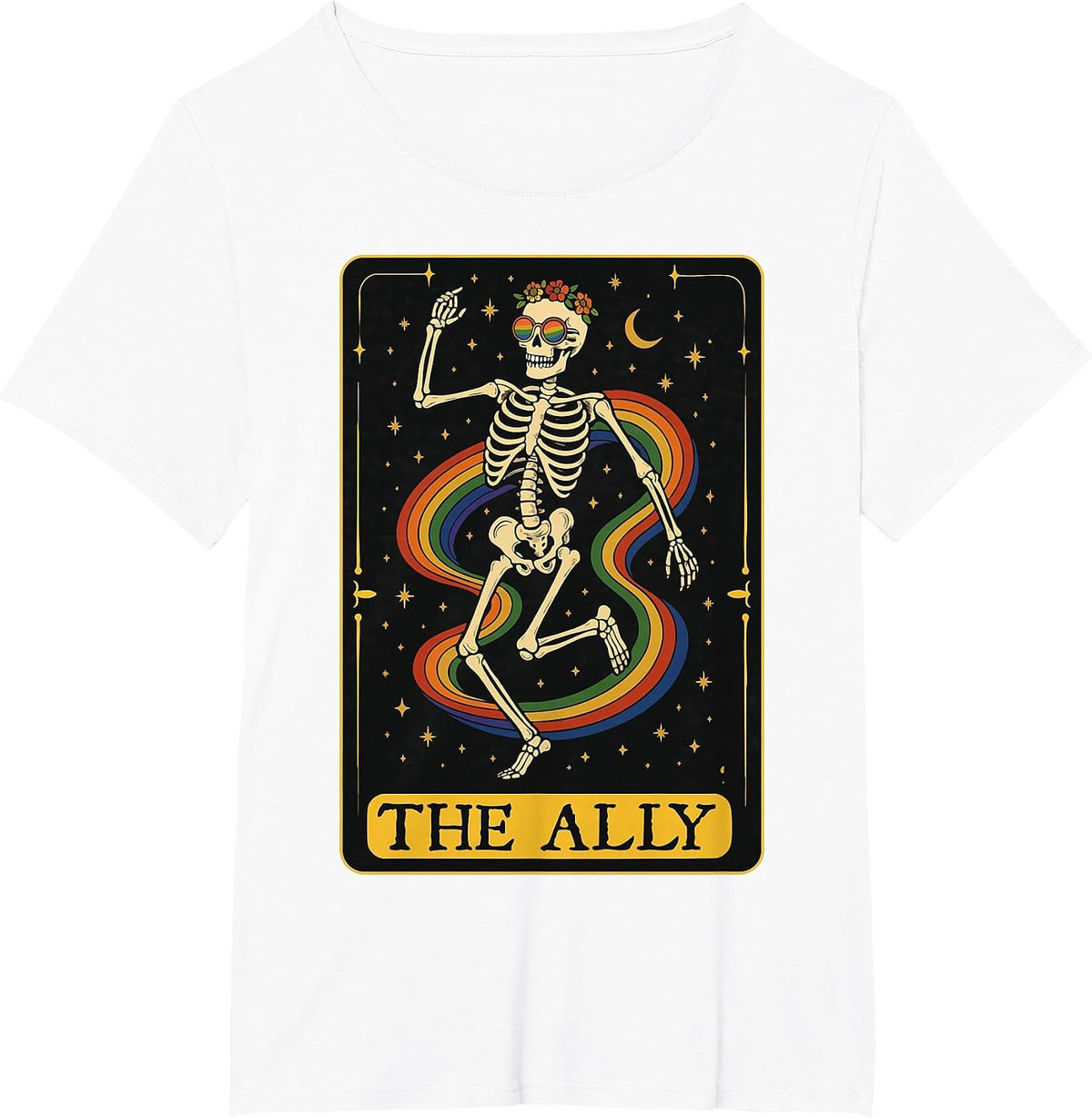 The Ally Tarot Card Skeleton LGBTQ Gay Pride Equality T-Shirt - White