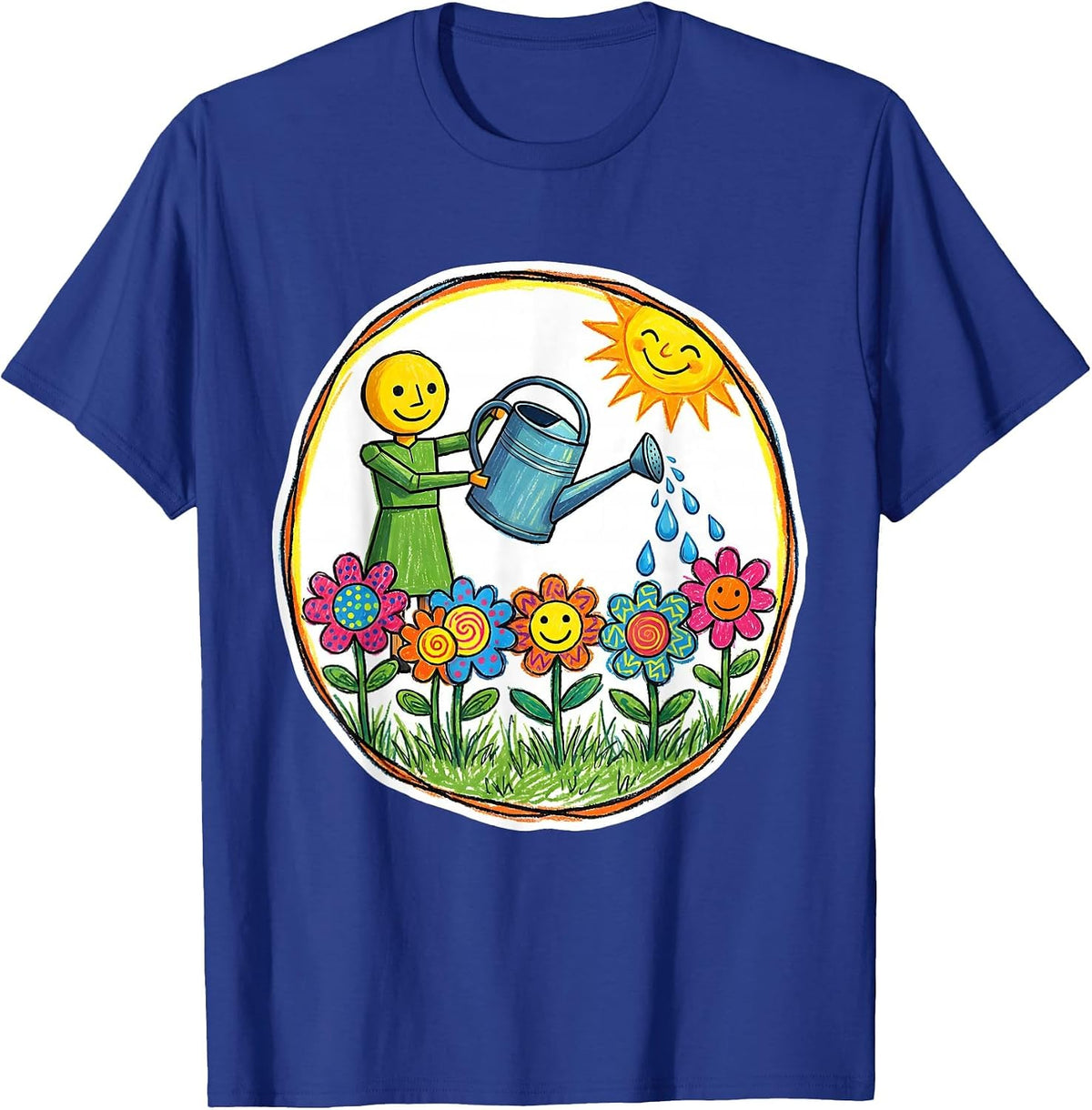 Men's Preschool Teacher Watering Children Flowers Art T-Shirt - Royal Blue