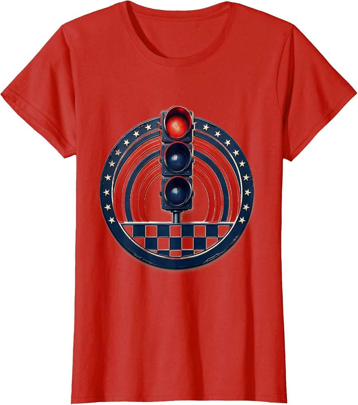 Sealed Badge Tall Tree Checkered Flag Drag Racing Pride T-Shirt - Red