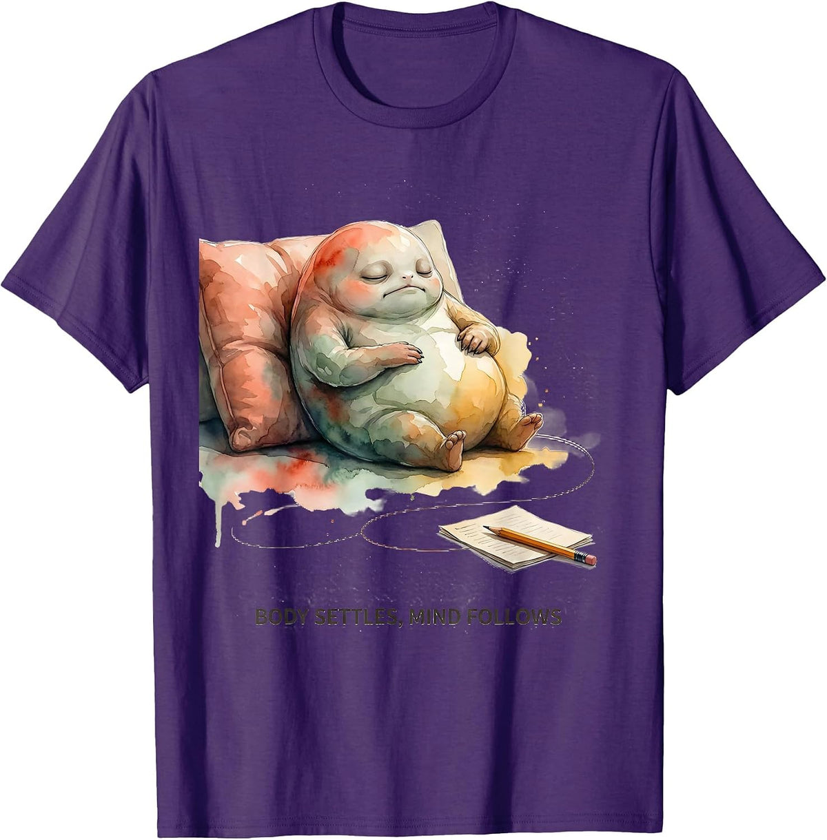 Men's Body Settles Mind Follows Watercolor Occupational Therapy T-Shirt - Purple