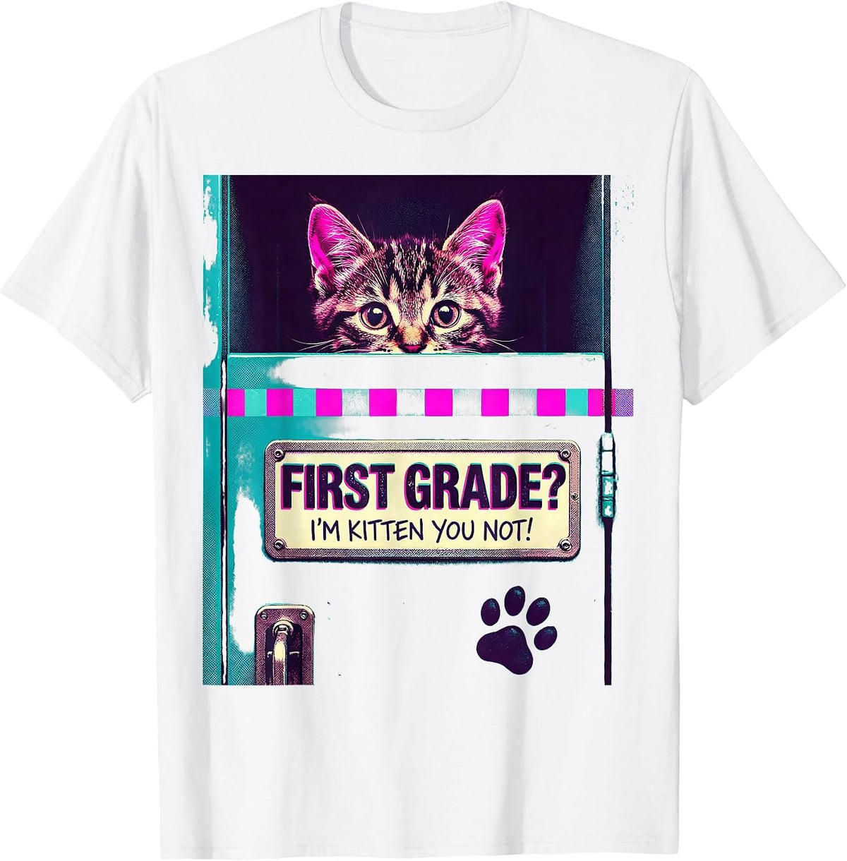 Men's First Grade? I’m Kitten You Not Cute Cat Lover Back T-Shirt - White