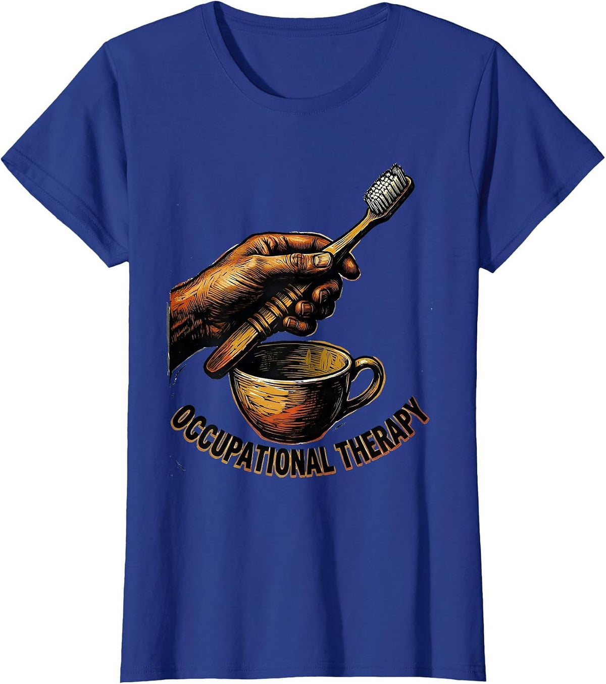 Women's Occupational Therapy Linocut Retro OT Month Gift T-Shirt - Royal Blue
