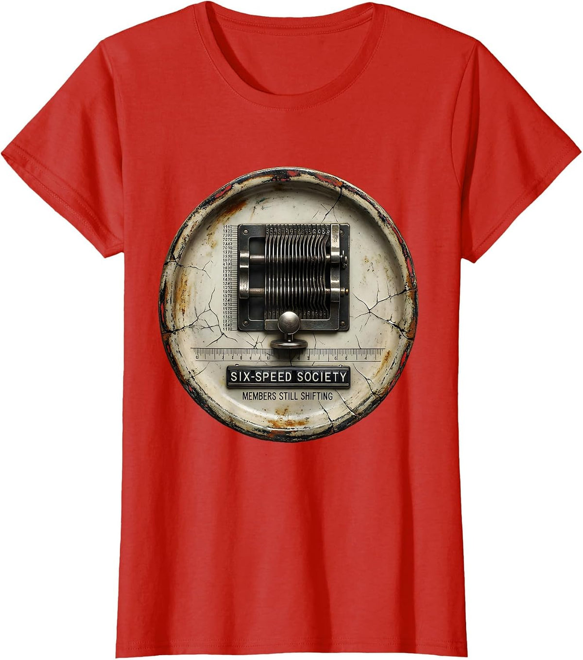Six-Speed Society, Members Still Shifting Car Guy T-Shirt - Red