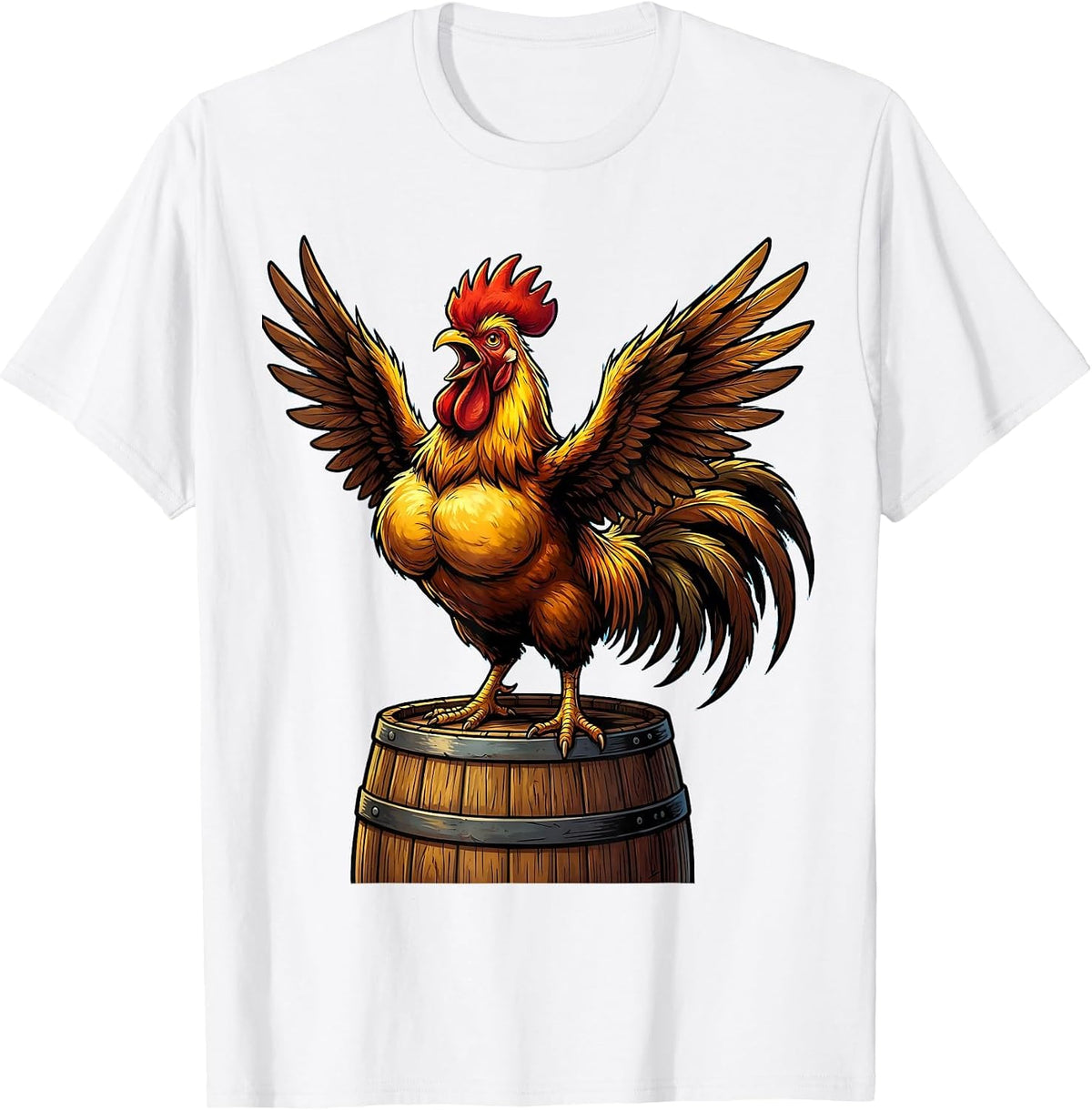 Men's Rooster on a Keg Craft Beer Illustration T-Shirt - White