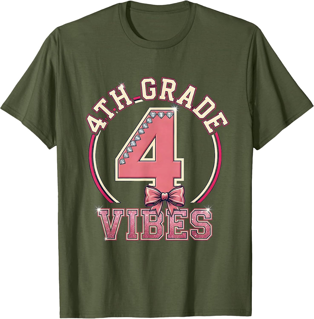 Men's 4th Grade Vibes Coquette Bow Back to School Fourth Grade T-Shirt - Olive Green