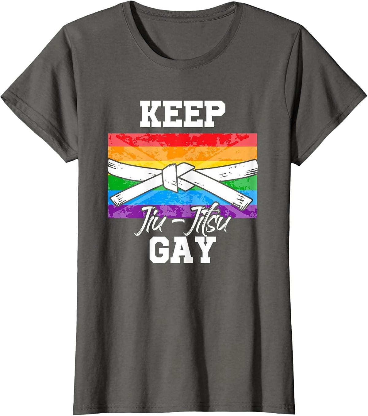 Keep Jiu Jitsu Gay LGBT Pride Month Ally Flag T-Shirt - Asphalt Grey