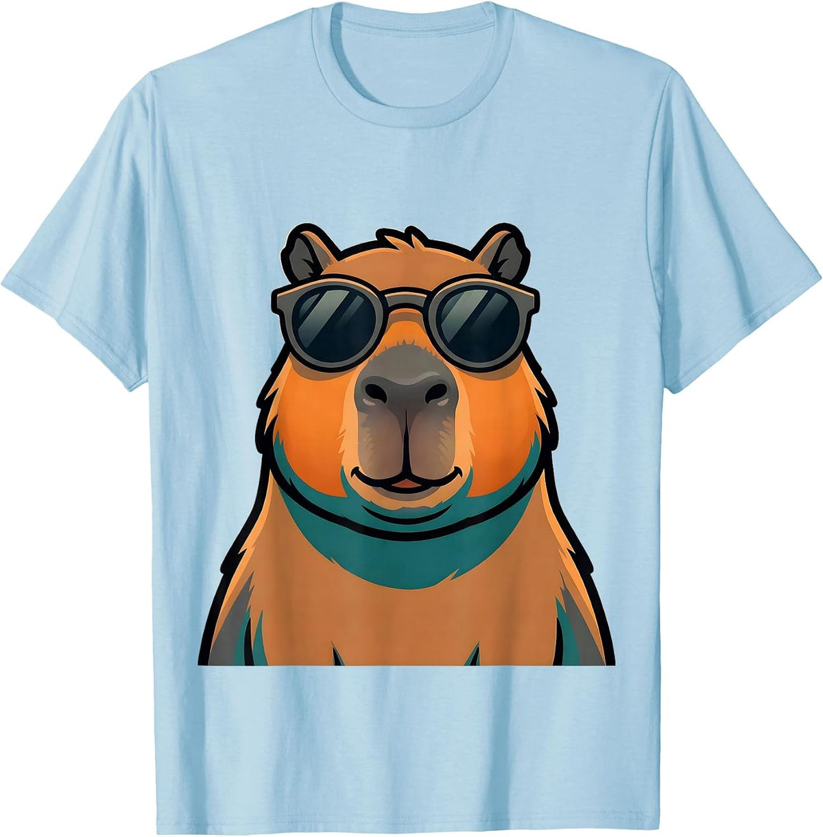 Men's Capybara Cartoon Novelty Animal Mascot Graphic T-Shirt - Baby Blue