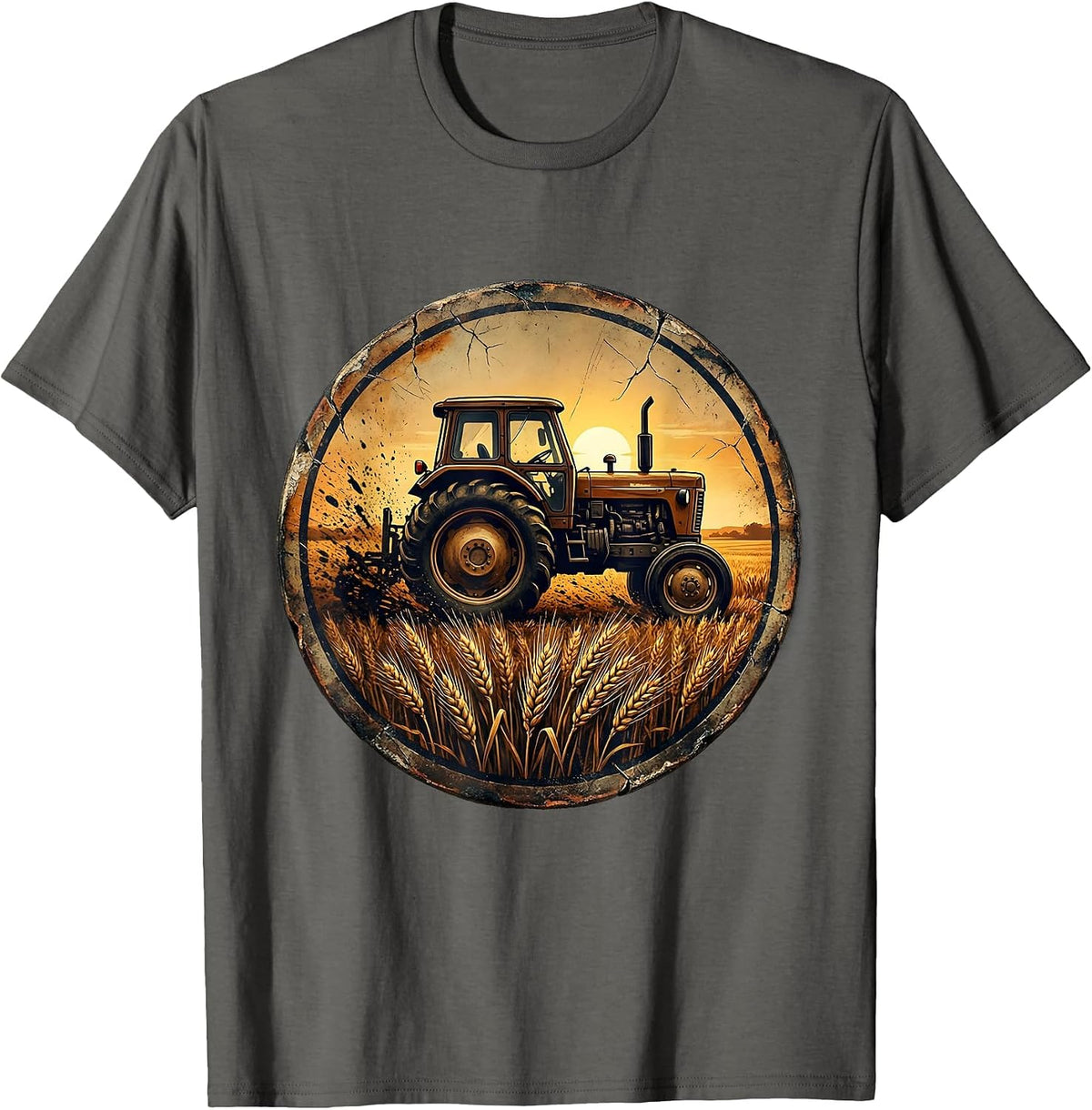 Labor Day Farmer Tractor Golden Field Illustration T-Shirt - Asphalt Grey