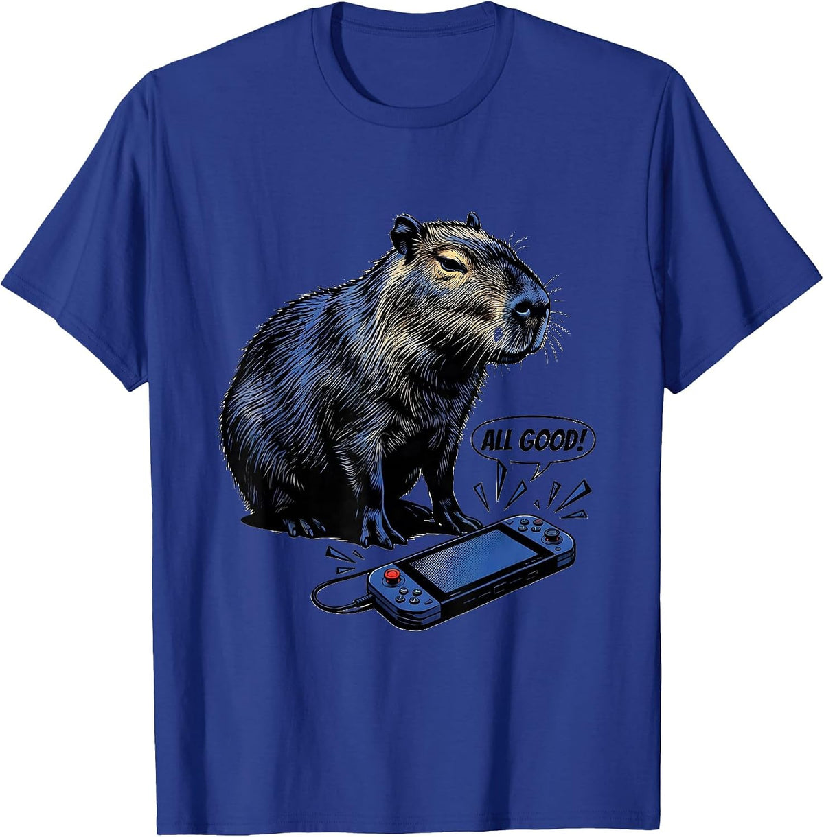 Men's All Good Comic Book Capybara Gamer Meme Humor T-Shirt - Royal Blue