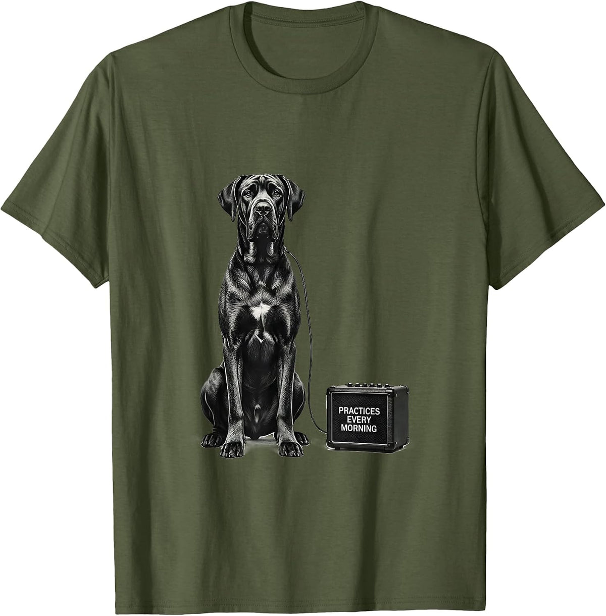 Men's Practices Every Morning Great Dane Rock Guitarist Dog Lover T-Shirt - Olive Green