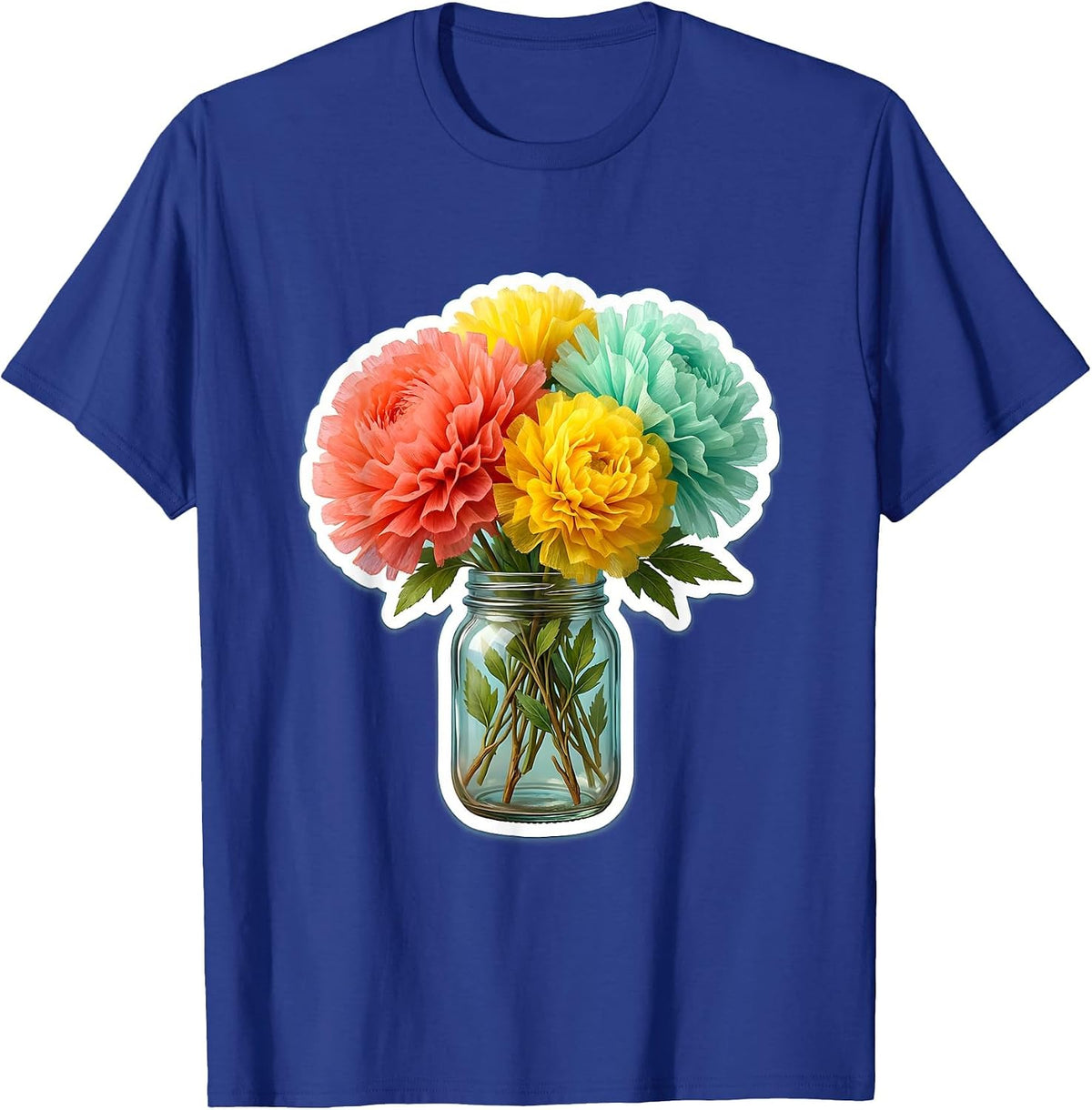 Men's Preschool Teacher Tissue Paper Flower Mason Jar T-Shirt - Royal Blue