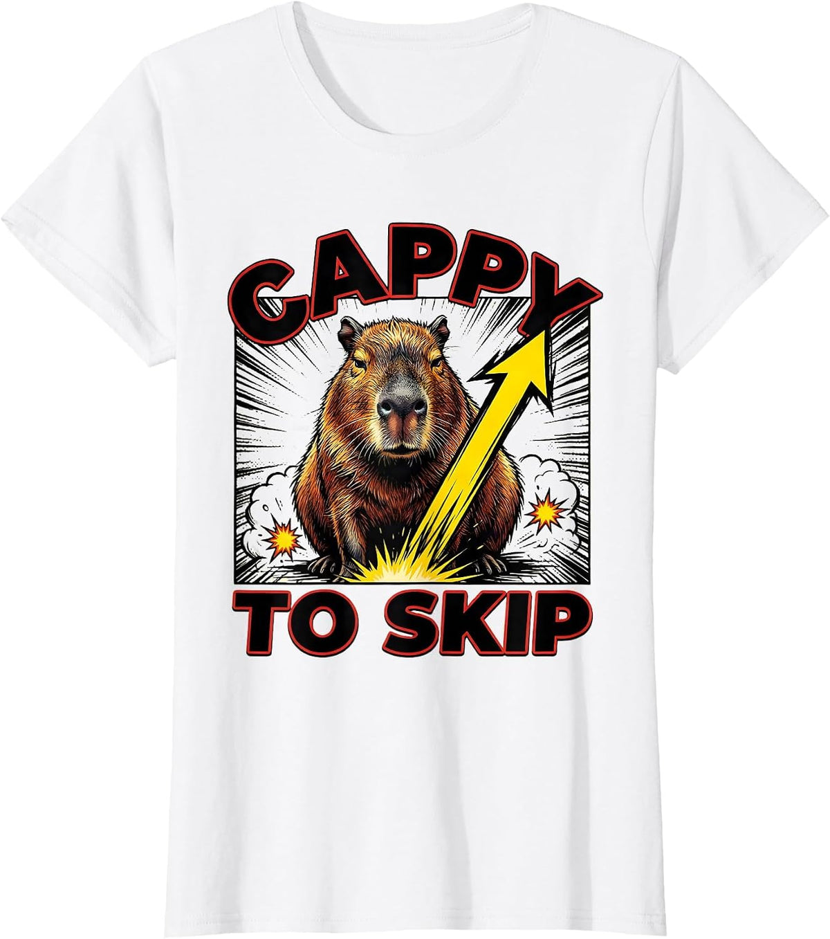 cappy to skip Funny Capybara Comic Book Animal Meme Humor T-Shirt - White