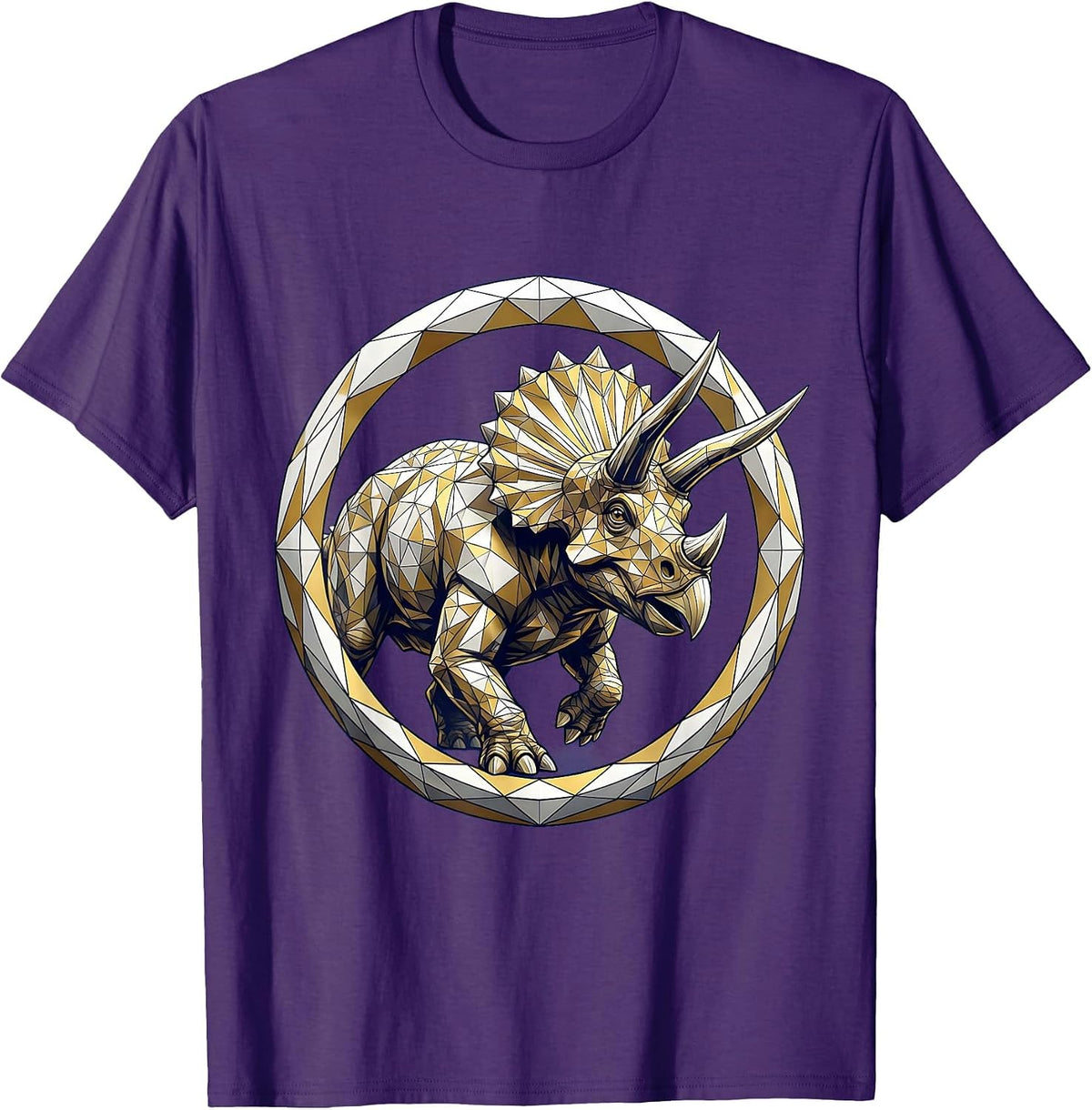 Charging Triceratops Dinosaur Graphic Design T-Shirt - Purple